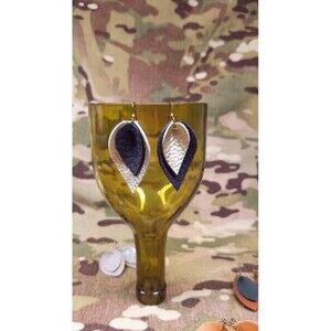 Up-Cycled | Genuine Leather | Black and Gold Leather Teardrop Earrings.